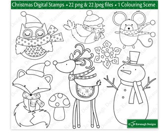 Christmas Digital Stamps,Digital Stamps,Reindeer Digital Stamps,Snowman Digital Stamps,Christmas Clipart,Christmas Stamps,Fox,Commercial(S5)