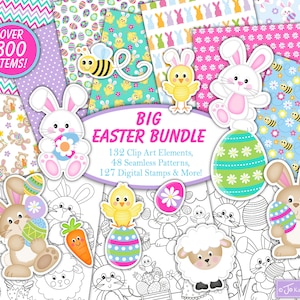 Ostern Clipart Bundle, Ostern digitale Stempel, Ostern digitales Papier, Ostern Muster, Osterhase Clipart, Scrapbooking, kommerzielle Nutzung (B1)