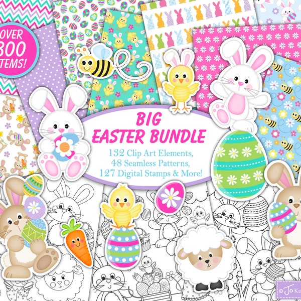 Easter clipart Bundle, Easter digital stamps, Easter digital paper, Easter Patterns, Easter Bunny clipart, Scrapbooking,Commercial Use (B1)