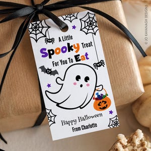 Editable Happy Halloween Gift Tags, Ghost Trick or Treat Favour Bag Tag, Halloween Personalized Printable Labels, Instant Download Template