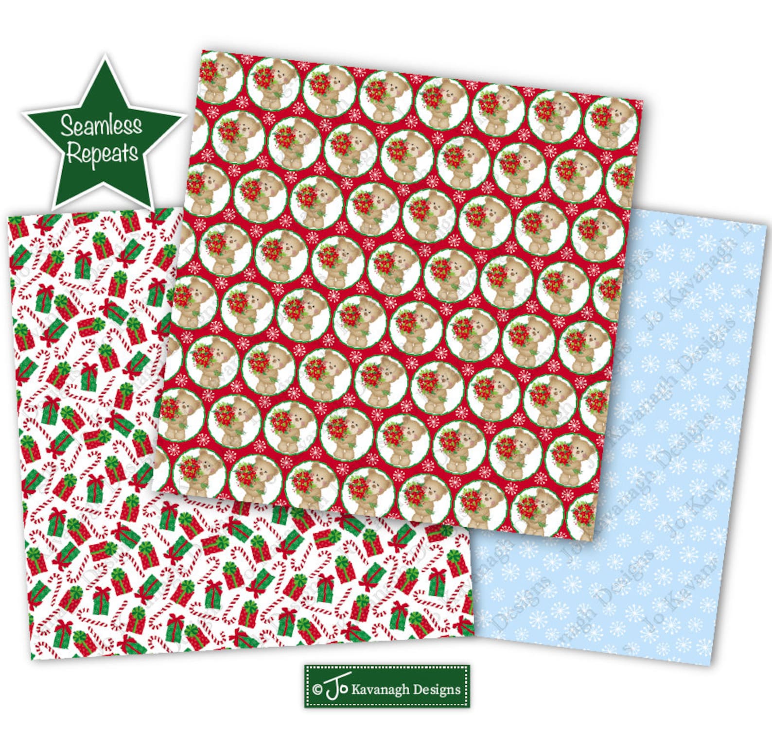 Christmas Digital Paperschristmas Cute Bear Paperschristmas Etsy UK