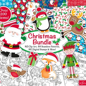 Paquete de imágenes prediseñadas navideñas, sellos digitales navideños, papel digital navideño, patrones navideños, álbumes de recortes, uso comercial (B3)