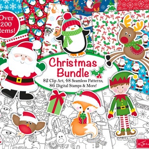 Christmas clipart Bundle, Christmas digital stamps, Christmas digital paper, Christmas Patterns, Scrapbooking,Commercial Use B3 image 1