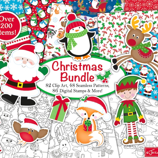 Christmas clipart Bundle, Christmas digital stamps, Christmas digital paper, Christmas Patterns, Scrapbooking,Commercial Use (B3)