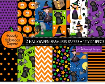 Papéis digitais de Halloween, papéis de bruxa de Halloween, padrões de Halloween, papéis de scrapbook de Halloween, fundos de Halloween, uso comercial (P14)