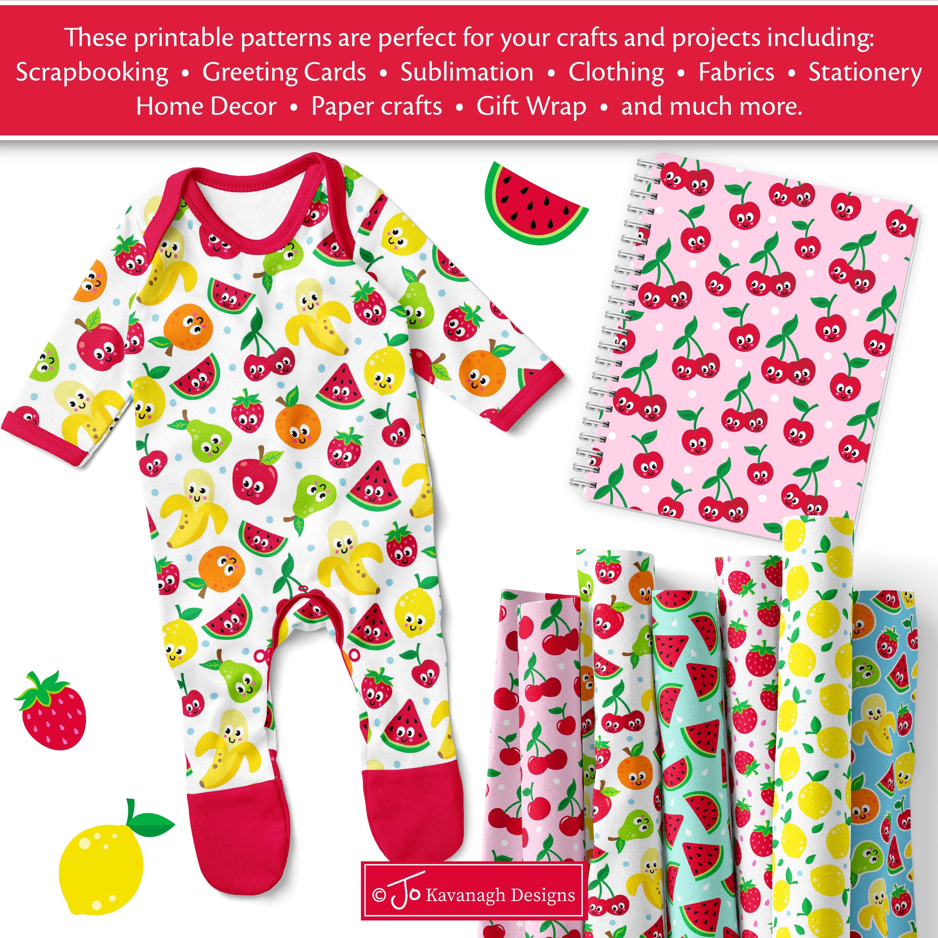 Fruit Digital Paper, Summer Fruit Seamless Patterns, Fruit Scrapbook ...