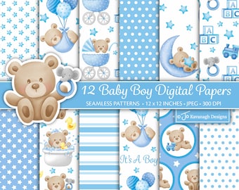 Baby Digital Paper, Baby Boy Digital Paper, Baby Scrapbook Papers, New Baby, Baby Animals Pattern, Baby Boy Patterns, Commercial Use (P59)