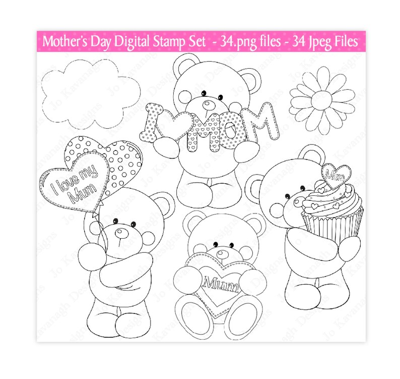 Puede incluir: Conjunto de sellos digitales en blanco y negro con cinco im&aacute;genes de osos de peluche con diferentes mensajes tem&aacute;ticos del D&iacute;a de la Madre. Las im&aacute;genes incluyen un oso de peluche sosteniendo un coraz&oacute;n que dice "Te quiero mam&aacute;", un oso de peluche sosteniendo un coraz&oacute;n que dice "Mam&aacute;", un oso de peluche sosteniendo un cupcake que dice "Mam&aacute;", un oso de peluche sosteniendo un coraz&oacute;n que dice "Mam&aacute;", y un oso de peluche sosteniendo un coraz&oacute;n que dice "Te quiero mam&aacute;".