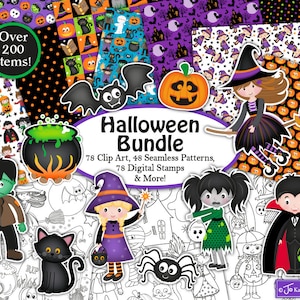 ハロウィーン クリップアート バンドル、ハロウィーン デジタル スタンプ、ハロウィーン デジタル ペーパー、ハロウィーン パターン、スクラップブッキング、商用利用 (B2)