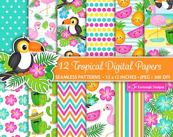 Flamingo Digital Papers,Cactus Digital Papers,Toucan Papers,Tropical Digital Papers,Tropical Backgrounds,Scrapbook Papers,Commercial (P22)