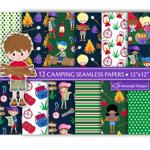 Papeles digitales para acampar, papeles para acampar, patrones para acampar, campamento de verano, papel digital, fondos, papel para álbumes de recortes, uso comercial (P51)