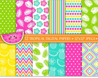 Tropical Digital Papers,Bright Digital Papers,Flamingo Papers,Summer Digital Papers,Tropical Backgrounds,Scrapbook Papers,Commercial (P23)