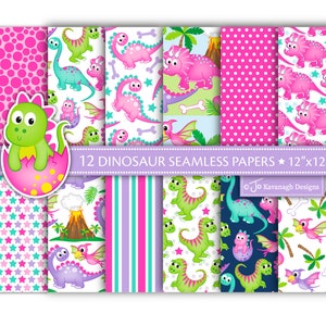 Dinosaurier Digitale Papiere, Dinosaurier-Papiere, Dinosaurier-Muster, Mädchen Dinosaurier, Digitales Papier, Hintergründe, Scrapbook-Papier, Kommerzielle Nutzung (P50)