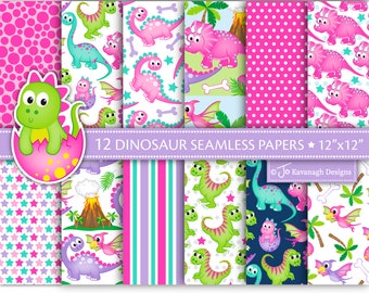 Dinosaur Digital Papers, Dinosaur Papers, Dinosaur Patterns, Girl Dinosaurs, Digital Paper, Backgrounds,Scrapbook Paper,Commercial Use (P50)