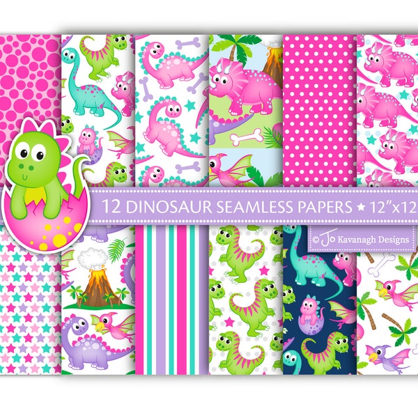 Dinosaur Digital Papers, Dinosaur Papers, Dinosaur Patterns, Girl Dinosaurs, Digital Paper, Backgrounds,Scrapbook Paper,Commercial Use (P50)