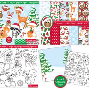 Christmas clipart Bundle, Christmas digital stamps, Christmas digital paper, Christmas Patterns, Scrapbooking,Commercial Use B3 image 3