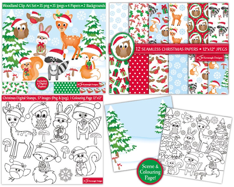 Christmas clipart Bundle, Christmas digital stamps, Christmas digital paper, Christmas Patterns, Scrapbooking,Commercial Use B3 image 3