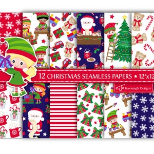 Digitaal kerstpapier, kerstpatronen, kerstplakboekpapier, kerstmanpapier, elfenpapier, kerstachtergronden, commercieel gebruik (P46)
