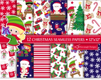 Christmas Digital Paper, Christmas patterns, Christmas Scrapbook Paper, Santa Papers, Elf Paper, Christmas Backgrounds, Commercial Use (P46)