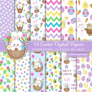 Easter Digital Paper, Easter Patterns, Easter Bunny Papers, Easter Chick, Floral Pattern, Easter Scrapbook Papers, Commercial Use (P60)