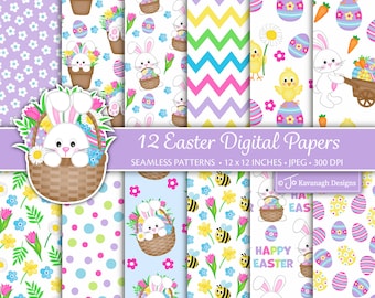 Easter Digital Paper, Easter Patterns, Easter Bunny Papers, Easter Chick, Floral Pattern, Easter Scrapbook Papers, Commercial Use (P60)