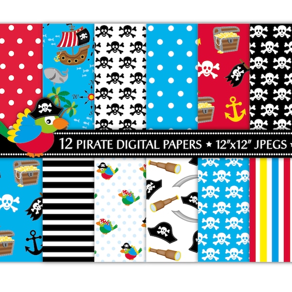 Papier numérique pirate,Papier de bateau pirate,Papier pirate,Clipart pirate,Pirates,Papier perroquet,Papiers scrapbook,Motif,Utilisation commerciale (P21)