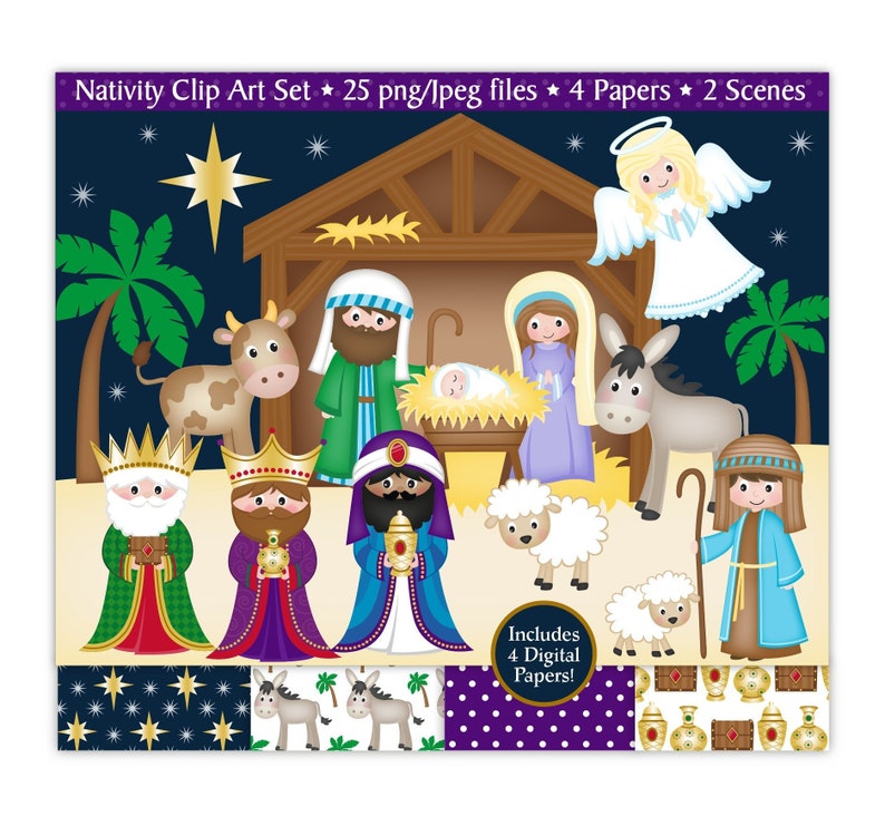 Nativity clipart Nativity clip art Christmas clipart Mary Etsy