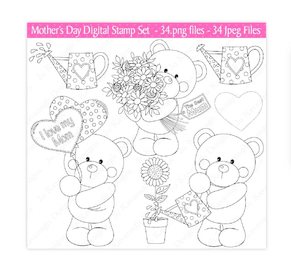 Mother's Day Digital Stamps,Mothers Day Stamp,Mum Stamps,Bear Stamps,Mothers Day Clipart,Mom Clipart,Bear Clipart,Commercial Use (S17)
