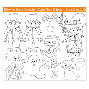 Sellos digitales de Halloween, sellos digitales de brujas, sellos de Frankenstein, sellos de fantasmas, sellos espeluznantes, imágenes prediseñadas de Halloween, uso comercial (S28)