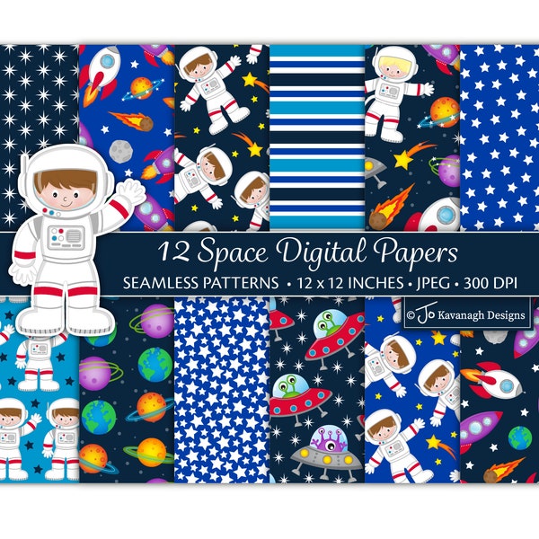 Papeles digitales espaciales, paquete de papel espacial, papeles digitales de astronautas, papeles para álbumes de recortes espaciales, astronautas, extraterrestres, planetas, cohetes, uso comercial (P29)