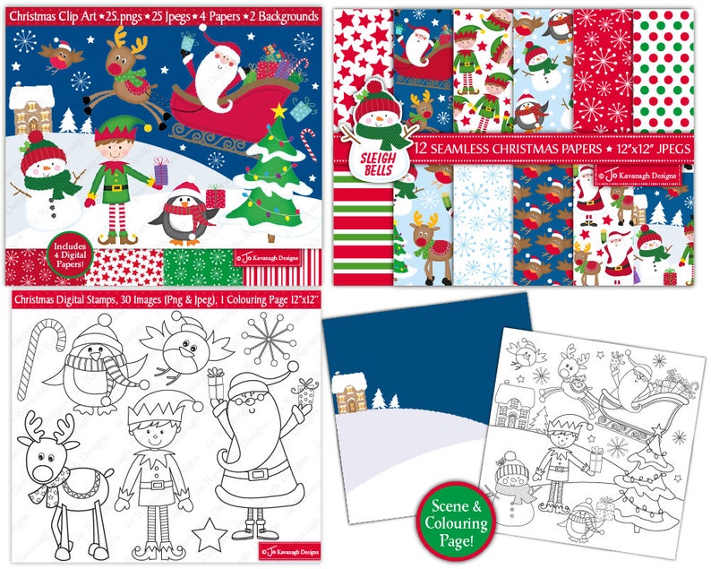 Christmas clipart Bundle, Christmas digital stamps, Christmas digital paper, Christmas Patterns, Scrapbooking,Commercial Use B3 image 4