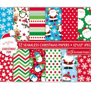 Digitale kerstpapieren, kerstscrapbookpapier, kerstmanpapier, rendierpapier, vakantiepapier, kerstachtergronden, commercieel gebruik (P5)