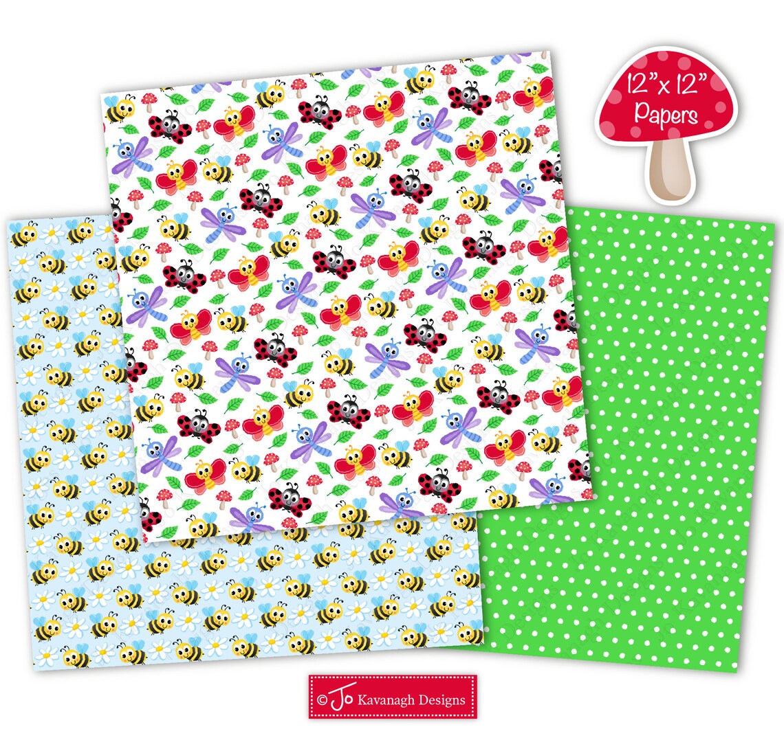 Cute Bugs Digital Papers Bug Papers Cute Bug Bug Patterns | Etsy