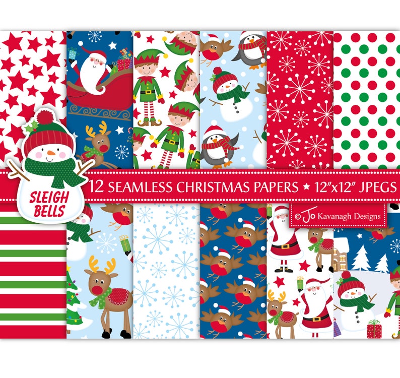 Christmas Digital Papers,Christmas Scrapbook Papers,Santa Papers,Rudolph Papers,Holiday Papers,Christmas Backgrounds,Commercial Use P2 image 1