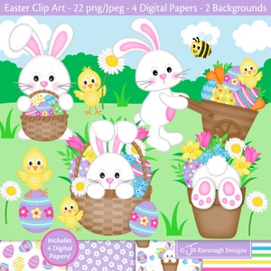Pasen clipart, paashaas clipart, Pasen digitaal papier, Easter Chicks clipart, Easter Eggs clipart, commercieel gebruik (C60)