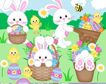 Easter Clipart, Easter Bunny Clipart, Easter Digital Paper, Easter Chicks Clipart, Easter Eggs Clipart, Commercial Use (C60)