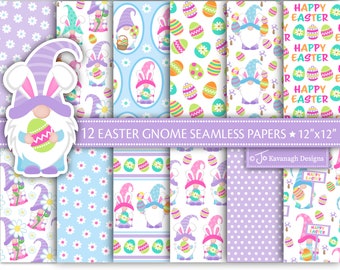 Easter Digital Papers, Easter Gnome Digital Paper, Easter Gnomes, Easter Patterns, Gnome Patterns, Scrapbooking, Commercial Use (P53)