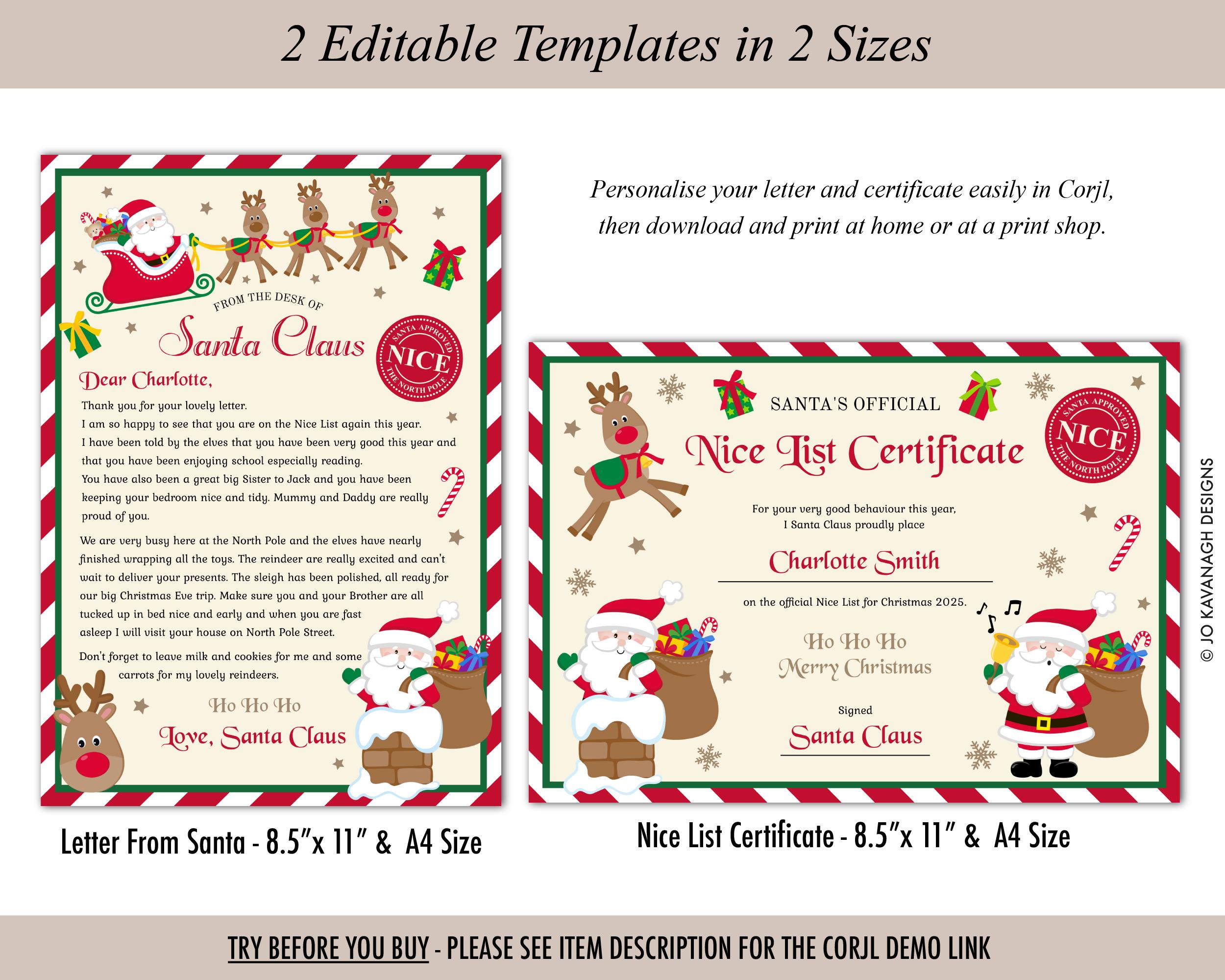 Editable From Santa Letter, Printable Nice List Certificate - Etsy