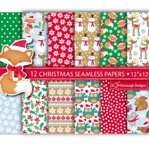 Papiers numériques de Noël,papiers de scrapbooking de Noël,papiers de renne,papiers de vacances,bonhomme de neige,renard,arrière-plans de Noël,usage commercial (P6)