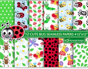 Cute Bugs Digital Papers, Bug Papers, Cute Bug, Bug Patterns, Insect Digital Paper, Backgrounds,Insects,Scrapbook Paper,Commercial Use (P49)