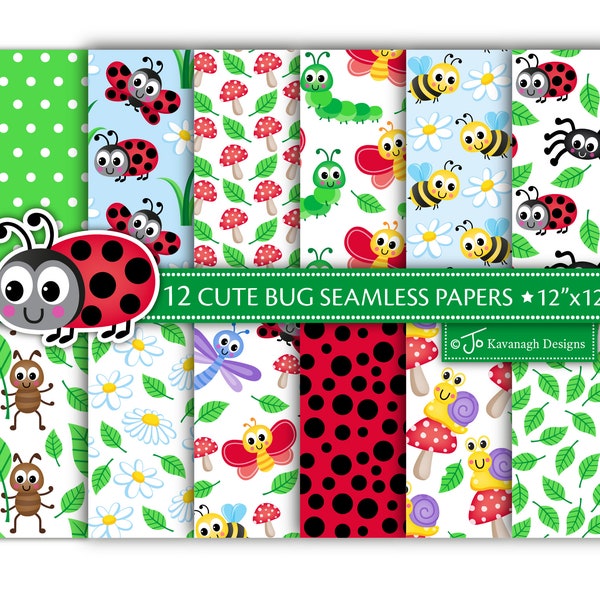 Cute Bugs Digital Papers, Bug Papers, Cute Bug, Bug Patterns, Insect Digital Paper, Backgrounds,Insects,Scrapbook Paper,Commercial Use (P49)