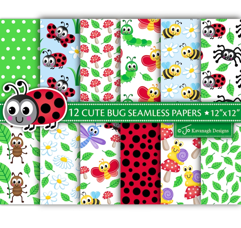Cute Bugs Digital Papers Bug Papers Cute Bug Bug Patterns Etsy UK