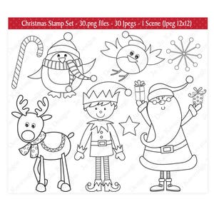 Sellos digitales navideños, sellos digitales, sellos digitales de Papá Noel, sellos digitales de Rodolfo, imágenes prediseñadas de Navidad, sellos de muñeco de nieve, sellos de duende, comerciales (S3)