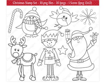 Christmas Digital Stamps,Digital Stamps,Santa Digital Stamps,Rudolph Digital Stamps,Christmas Clipart,Snowman Stamp,Elf Stamp,Commercial(S3)