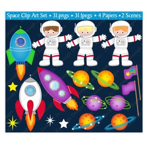 Space Clipart, Astronaut Clipart, Outer Space Clipart, Rocket, Planets Clipart, Alien Clipart, Space Papers, Scrapbooking, Commercial C21 image 3