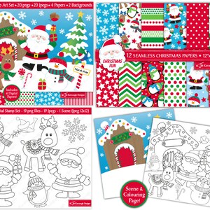 Christmas clipart Bundle, Christmas digital stamps, Christmas digital paper, Christmas Patterns, Scrapbooking,Commercial Use B3 image 2