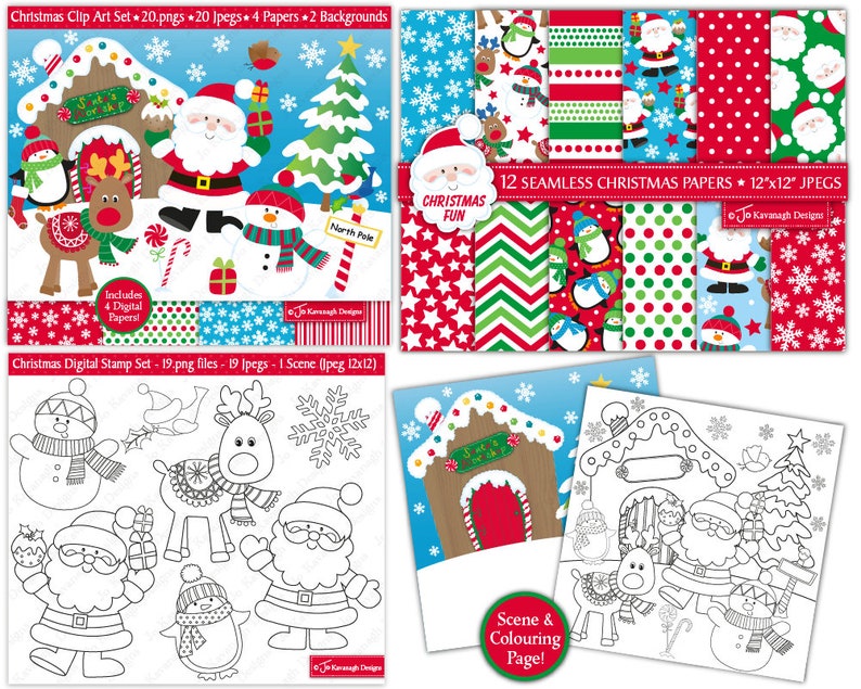 Christmas clipart Bundle, Christmas digital stamps, Christmas digital paper, Christmas Patterns, Scrapbooking,Commercial Use B3 image 2