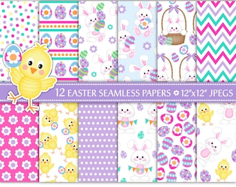 Easter Digital Paper, Easter Patterns, Paper Easter, Easter Scrapbook Paper, Bunny Papers, Easter Eggs, Easter Chick, Commercial Use (P35)