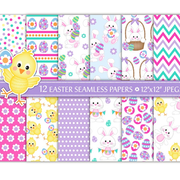 Easter Digital Paper, Easter Patterns, Paper Easter, Easter Scrapbook Paper, Bunny Papers, Easter Eggs, Easter Chick, Commercial Use (P35)