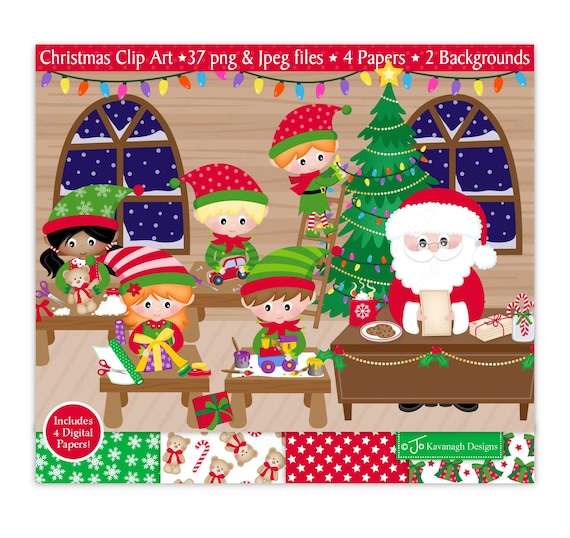 Christmas clipart, Elf clipart, Santa clipart, Christmas Graphics, Holidays clipart, Christmas Digital Paper, Commercial Use (C42)